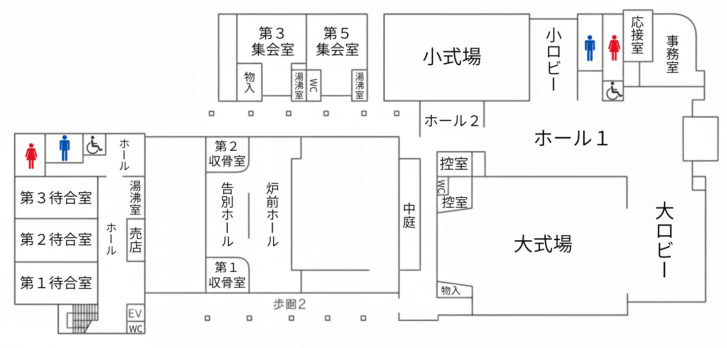 太田市斎場の１階案内図